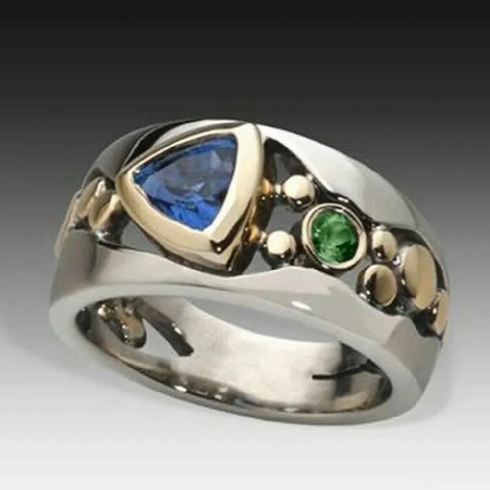 Stunning silver & 14kt gold plated over cooper, sapphire & peridot rings.